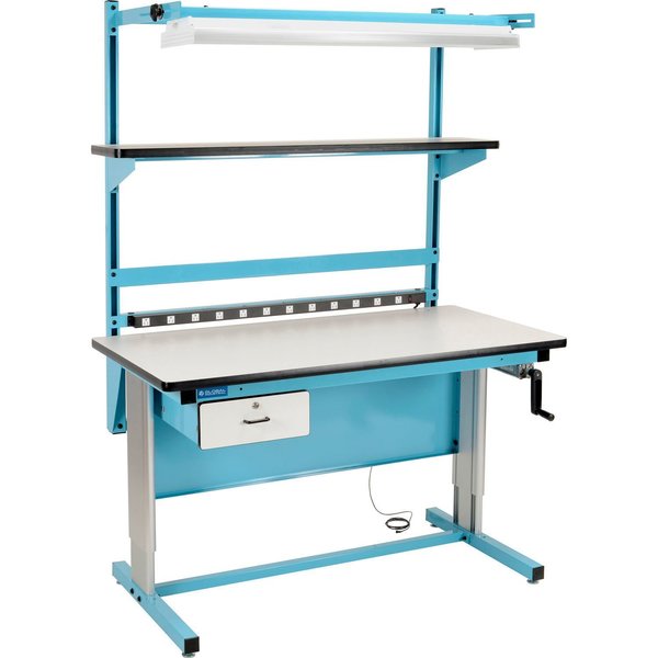 Global Industrial Bench-In-A-Box Ergonomic Workbench, ESD Laminate Top, 60Wx30D, Blue B2334696